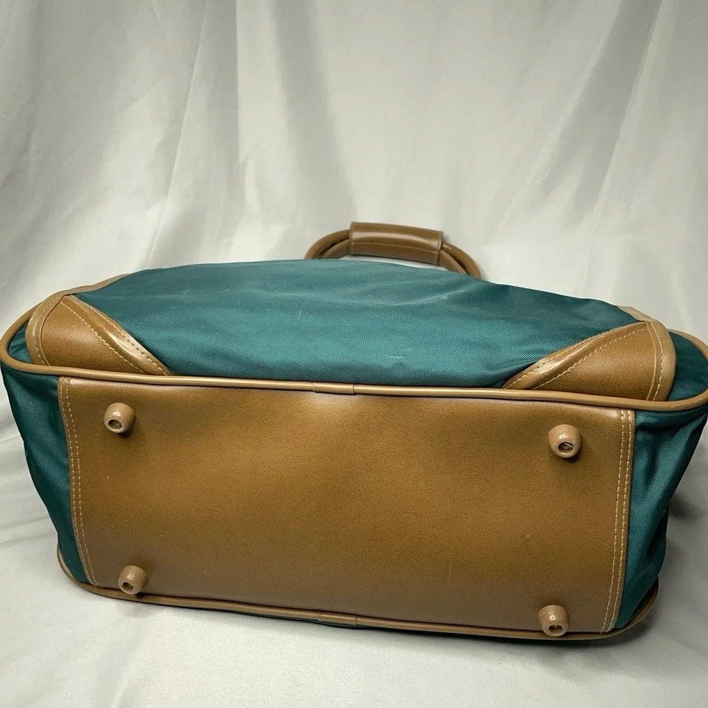 Vintage Jaguar Canvas Leather Duffle Bag Green Medium Large 90s Travel Luggage